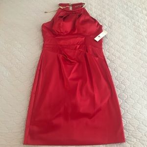 NWT ELIZA J Red Satin Halter Dress w/ Gold Choker